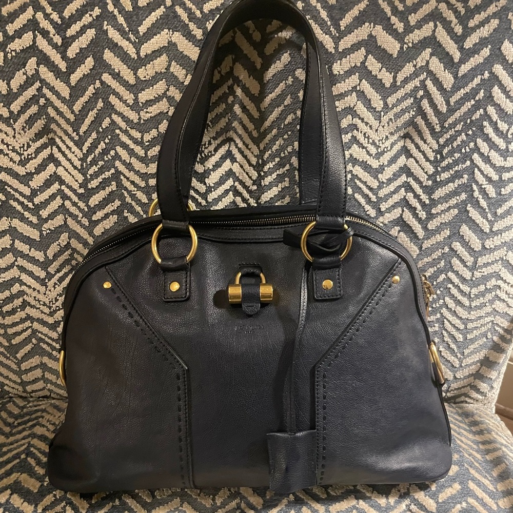 Authentic large YSL Navy Muse handbag